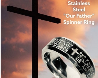 Vater unser Herren Gebetsring für Männer, Silber Ring für Männer, Edelstahl Herrenring Freund Geschenk Spinning Kreuz Ring RCIA Christian Ring