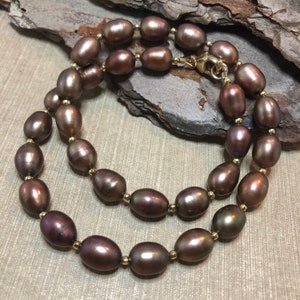 One of a Kind Boutique Necklace Freshwater Baroque Pearl Necklace // Choker // Copper Color
