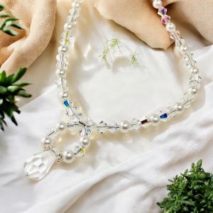 Swarovski Crystal and Pearl Necklace, Pearl Jewelry, Bridal Gift, Wedding Jewelry, Bridesmaid Gift, Necklace for Women, Gift for Her