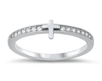 Confirmation Sterling Silver Channel CZ Cross Ring Size 7