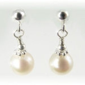 White or Pink FRESHWATER PEARL Sterling Silver Drop Post Earrings First Communion Confirmation Girls