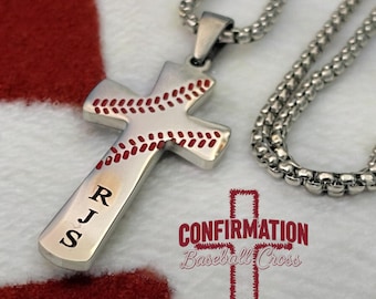 Boys Confirmation Sports Baseball Cross Necklace