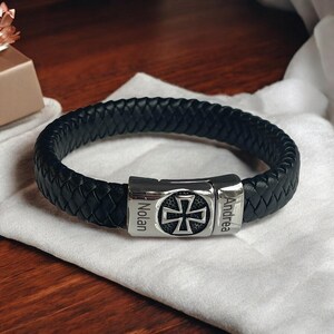 Gift for Him Boyfriend Husband Leather Engraved Name Bracelet ANNIVERSARY BIRTHDAY