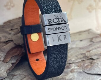 RCIA Sponsor Gift Engraved Leather Bracelet ADJUSTABLE Monogram Initials