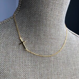 Girls First Communion Sideways Cross Gold Necklace 16&quot; to 18&quot; Sterling