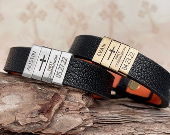 Boys First Communion Gift Engraved Leather Bracelet ADJUSTABLE