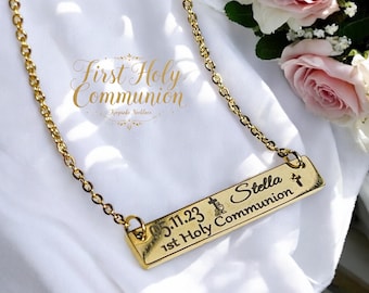 Custom Girls First Communion necklace, personalized first communion necklace, 1st communion silver necklace, name & date Communion necklace