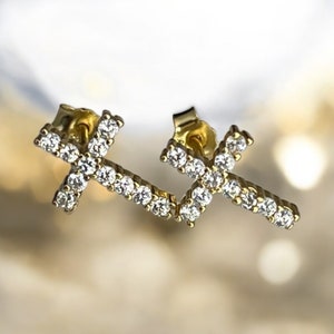 CZ Cross Post Earrings Gold over Sterling Silver