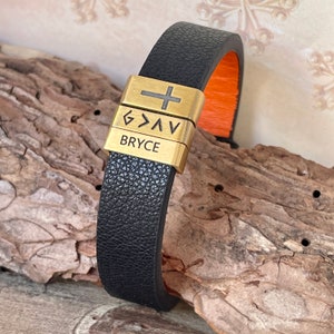 Men&#39;s Gift Engraved Leather Bracelet God is Greater ADJUSTABLE
