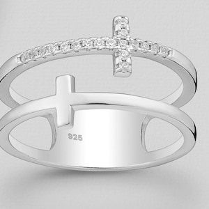 Confirmation Gift for Girls, Layered Cross Ring with CZ, Christian Jewelry, Silver 925 Ring, Religious Gift