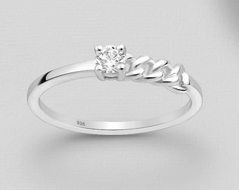 CZ Link Ring, Sterling Silver CZ Ring, Chainlink Ring, Minimalist Ring, Women's Trendy Ring, Girlfriend Gift, Stylish Ring, Stacking Ring