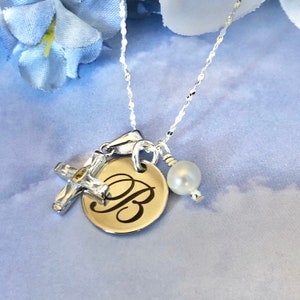 Girls First Communion Sterling Silver Engraved Personalized Initial Necklace