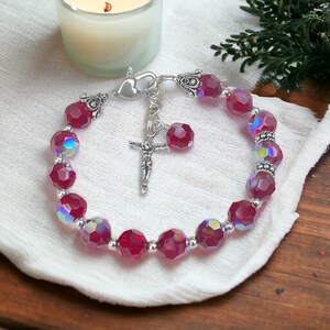 Rosary Bracelet Fine Austrian Crystal - RUBY RED