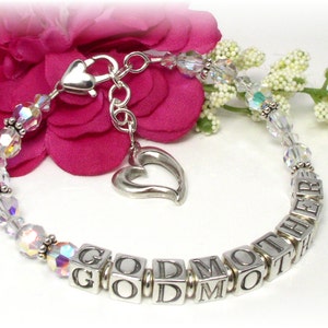 Godmother Bracelet Baptism Christening Gift Jewelry Sterling Silver Fine Austrian Crystal