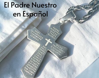 Spanish Lords Prayer Cross Necklace Español El Padre Nuestro SILVER