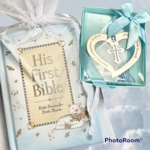His First Bible Gift Set First Communion Bible & Bookmark Gift Set Personalized Bookmark Bible Bookmark First Communion Gift Boy
