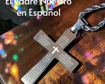Spanish Lords Prayer Cross Necklace Español El Padre Nuestro SILVER