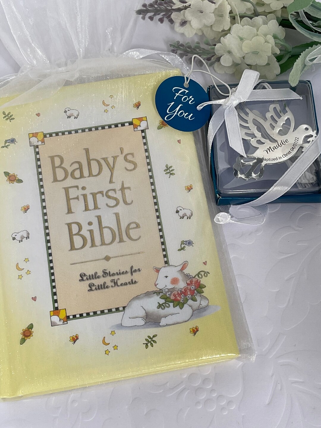 Baby Shower New Baby Gift Bible & Bookmark Gift Set Personalized