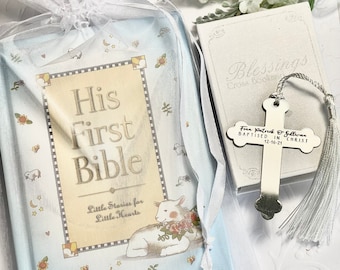 Baby Shower New Baby Bible & Bookmark Gift Set Personalized Bookmark First Bible Bookmark Baptism Gift Boy Girl