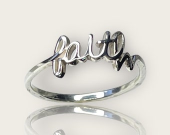 Christian Gift for Women, 925 Silver FAITH Ring, Religious Ring, Dainty Minimalist Ring, Christian Ring, Statement Ring