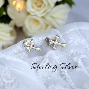 Sterling Silver Tiny Cross Post Earrings for Confirmation Girls Teens