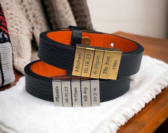 Pulsera para papá nuevo, regalo para papá nuevo, pulsera para papá con información sobre el nacimiento del primer hijo, regalo para papá recién nacido