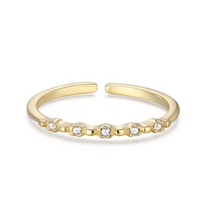 Dainty CZ Ring Gold Minimalist Ring ADJUSTABLE Sterling Silver Ring Stackable Midi Knuckle Trendy Ring for Women Teen