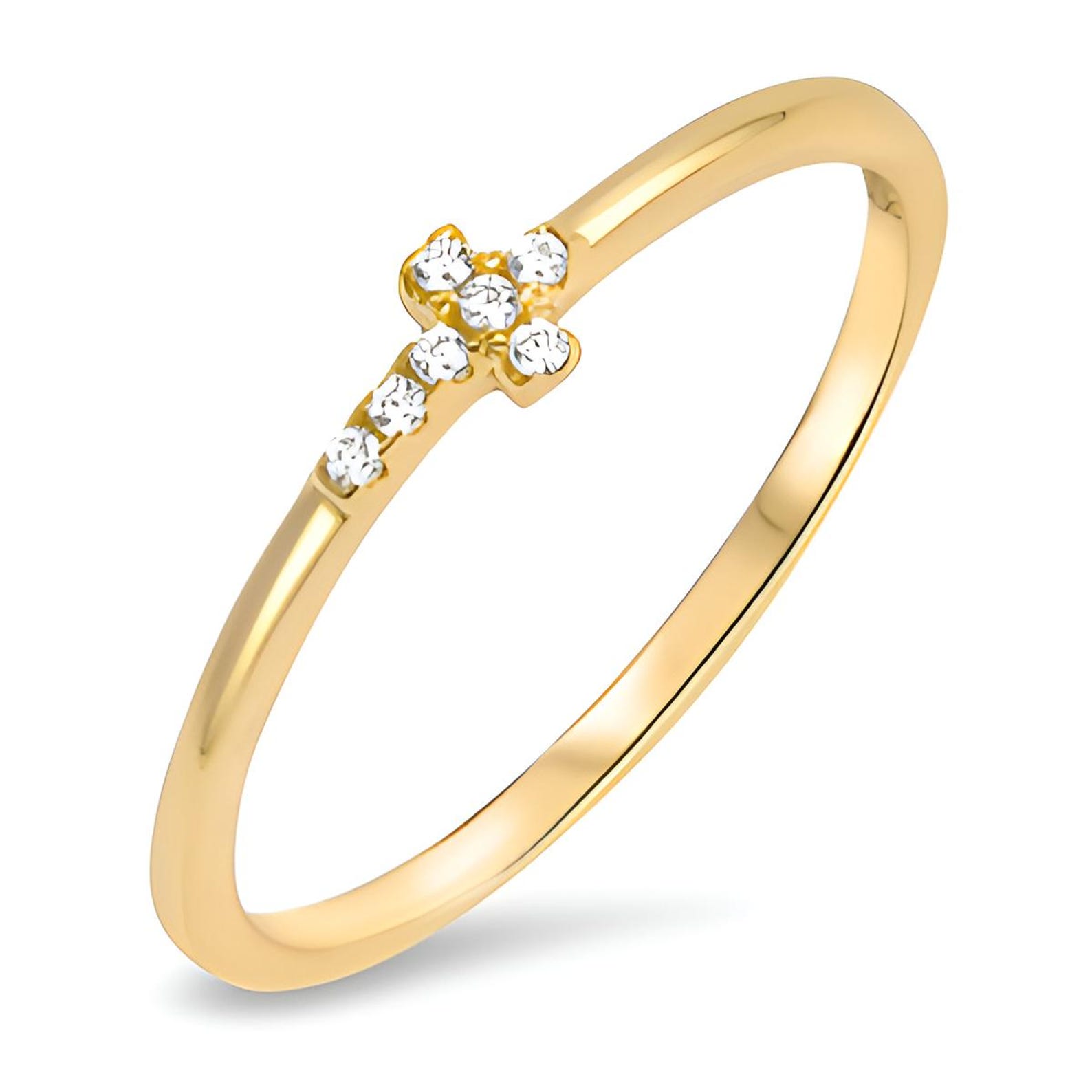 First Communion Gold Filled Sterling Silver Ring With CZ Sideways Cross ...