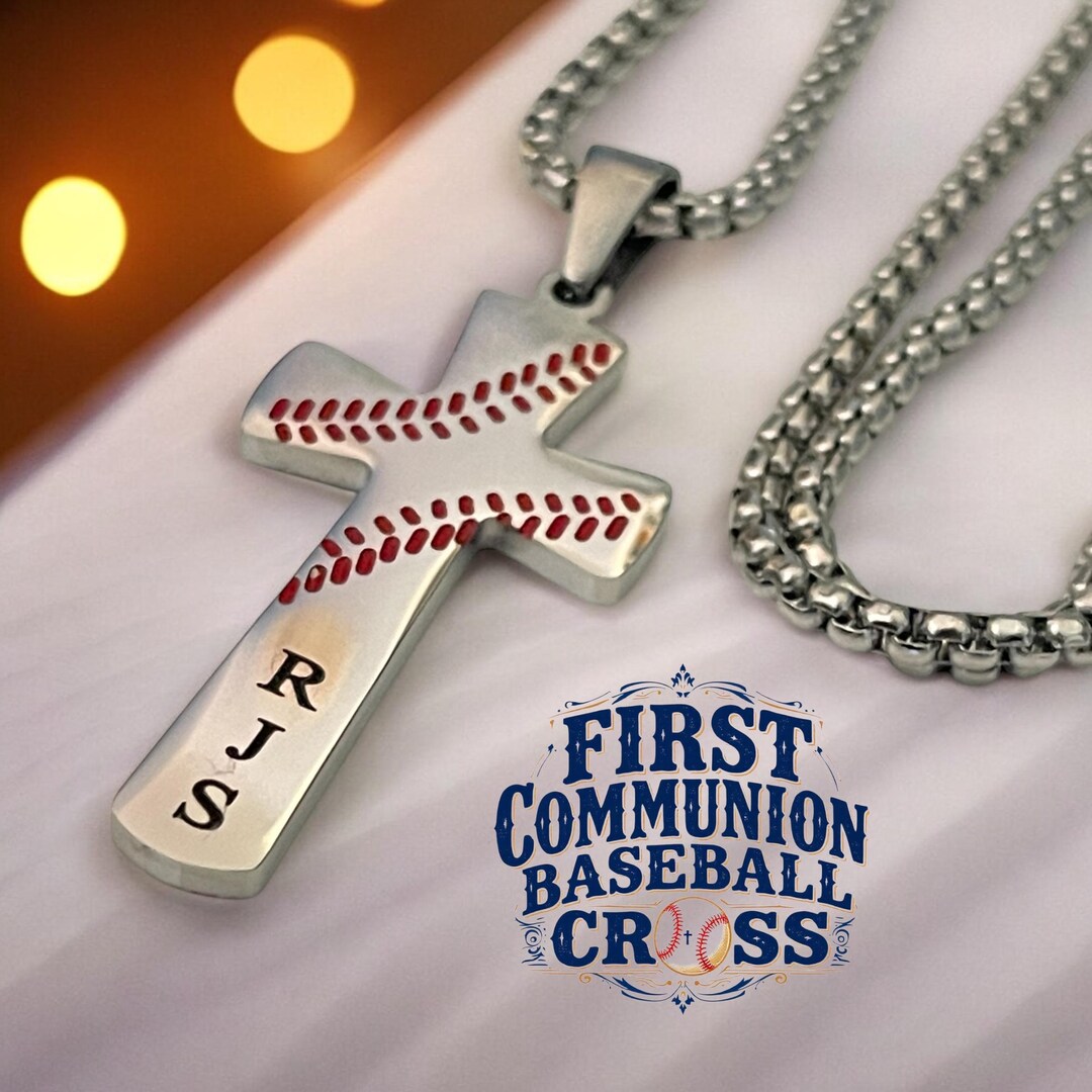 Boys First Communion Sports Baseball Cross Necklace - Etsy
