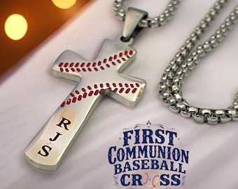 Boys First Communion Sports Baseball Cross Necklace
