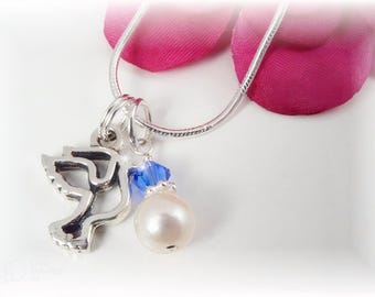 Girls Confirmation Birthstone Necklace Dove Pearl Sterling Pendant