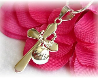 Girls Confirmation Sterling Silver "Faith" Cross Necklace