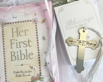 Baby Shower Nuovo set regalo Bibbia e segnalibro per neonati Segnalibro personalizzato Segnalibro prima Bibbia Regalo di battesimo Bambina Bambino