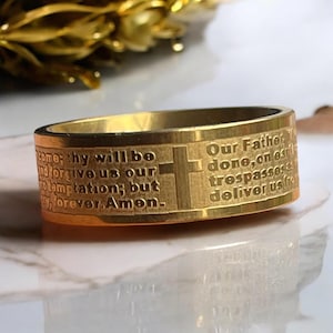 Confirmation Gift for Boys | Our Father Lords Prayer Ring GOLD or SILVER | Stainless Steel Ring | Christian Ring