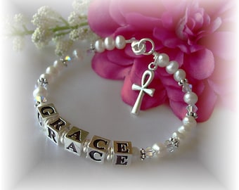 Pulsera de primera comunión personalizada con perlas de agua dulce