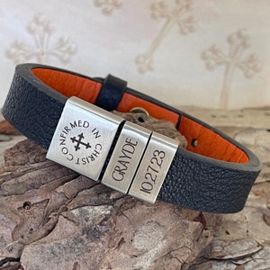 Boys Confirmation Gift Engraved Leather Bracelet ADJUSTABLE