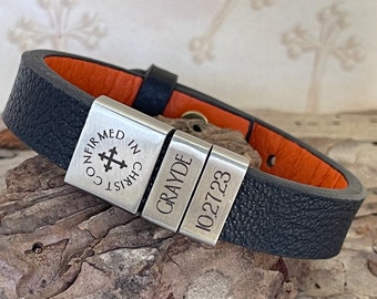 Boys Confirmation Gift Engraved Leather Bracelet ADJUSTABLE