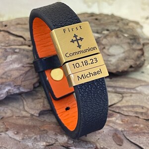 Boys First Communion Gift Engraved Leather Bracelet ADJUSTABLE