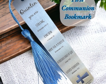 Personalized First Communion Bookmark: Engraved Silver Religious Gift STRONG