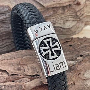 Boys Confirmation Leather Engraved Cross Bracelet GOD IS GREATER