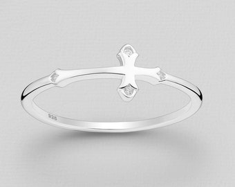 Confirmation Gift for Girls, Sideways Cross Ring, Christian Jewelry, Silver 925 CZ Ring, Sterling Silver Ring, Religious Gift