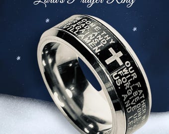 Religious Christmas Gift | Our Father Lords Prayer Ring for Men | Stainless Steel Mens Ring | Christian Gift |Spinning Ring | Bible Ring