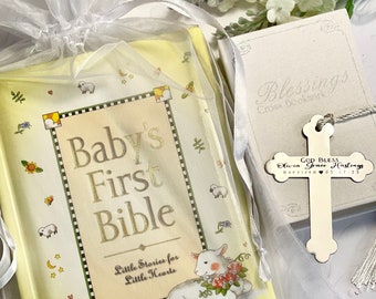 Baby Shower New Baby Bible & Bookmark Gift Set Personalized Bookmark First Bible Bookmark Baptism Gift Boy Girl Baby&#39;s First