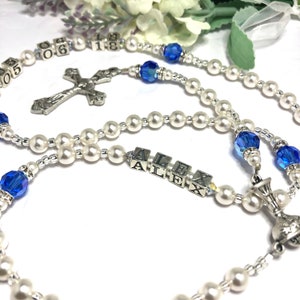 First Communion BIRTHSTONE Rosary STERLING SILVER Personalized Fine Austrian Crystal Pearl