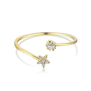 Dainty CZ Star Flower Ring Gold Minimalist Ring ADJUSTABLE Sterling Silver Ring Stackable Midi Knuckle Trendy Ring for Women Teen