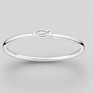 Confirmation Gift for Girls, Dainty Ichthus Religious Minimalist Ring, Christian Jewelry Silver 925, Christian fish