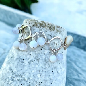 One of a Kind Boutique Bracelet 925 White Agate Egyptian White Turquoise Gemstone