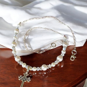 Freshwater Pearl Confirmation Necklace Sterling Silver Cross for Teen Girls