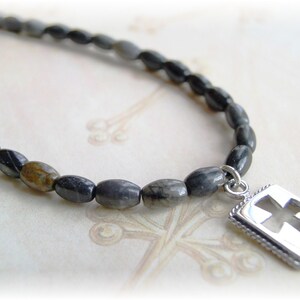 Boys First Communion Necklace Sterling Silver Cross Picasso Jasper