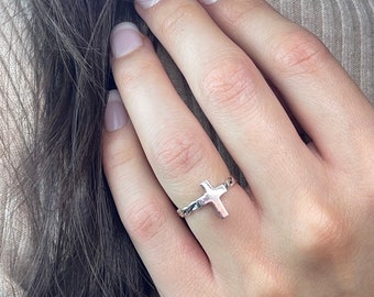 Bague croix, Bijoux chrétiens, Bague en argent 925, Bague croix en argent sterling, Cadeau religieux, Bijoux religieux, Bague croix pour femme